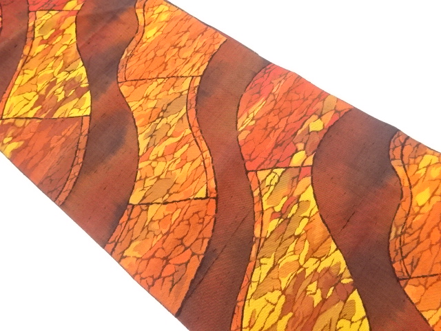 JAPANESE KIMONO / VINTAGE NAGOYA OBI / TSUMUGI / WOVEN ABSTRACT STRIPE